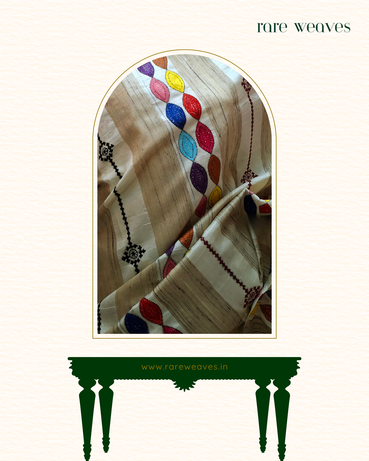 Kantha and Gujarati Work on Katan Tussar Silk