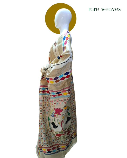 Kantha and Gujarati work on Katan Tussar Silk