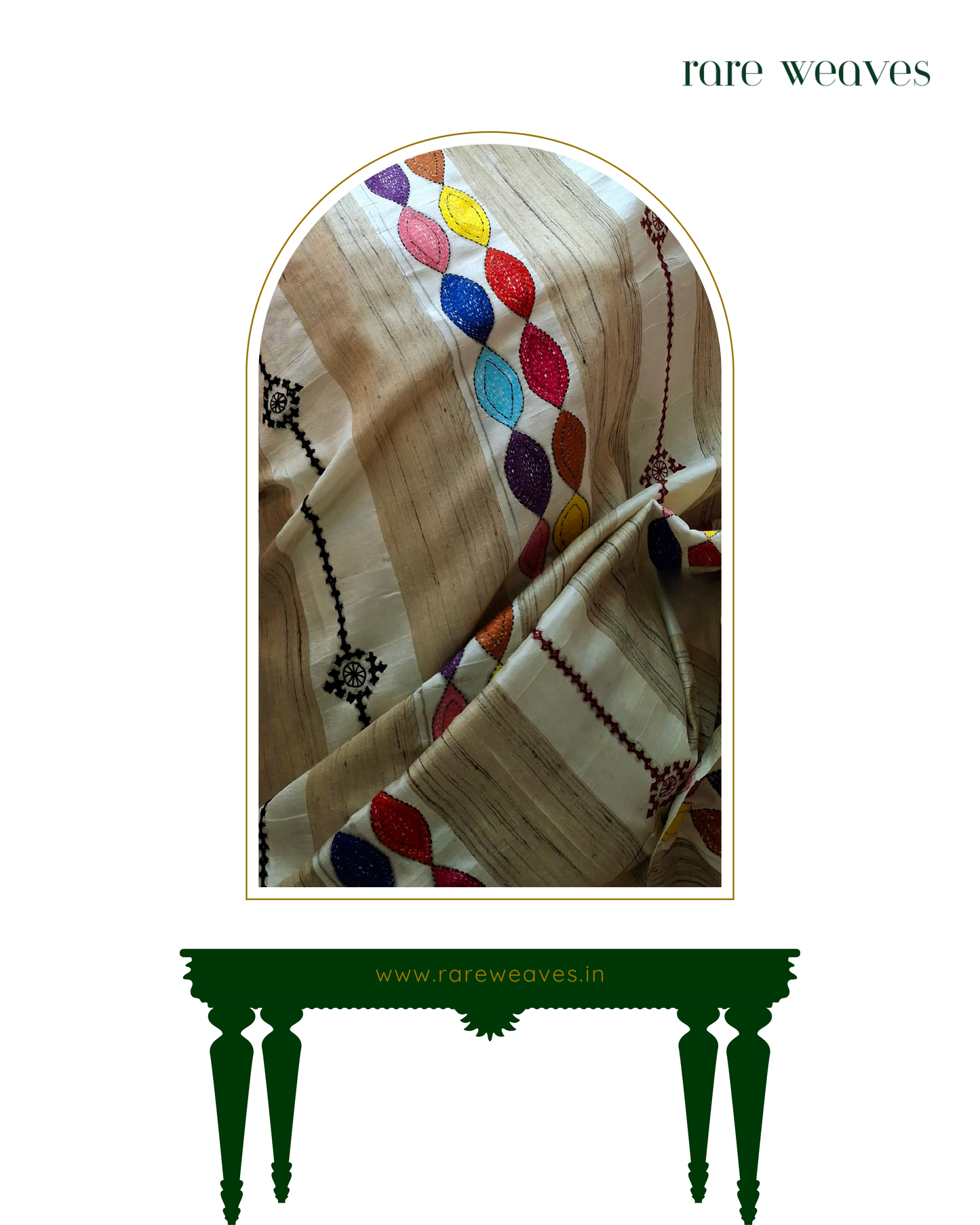 Kantha and Gujarati work on Katan Tussar Silk