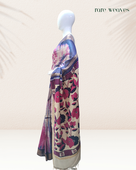 Zari Border Tussar Silk with Kantha and Sribhori