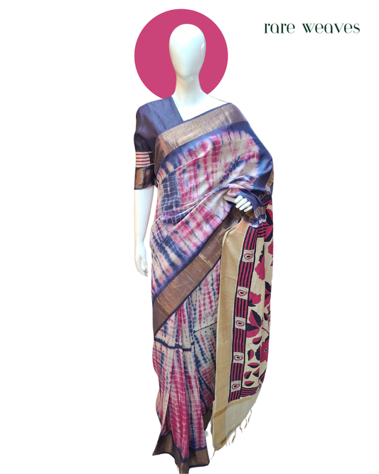 Zari border Tussar with Kantha and Sribhori