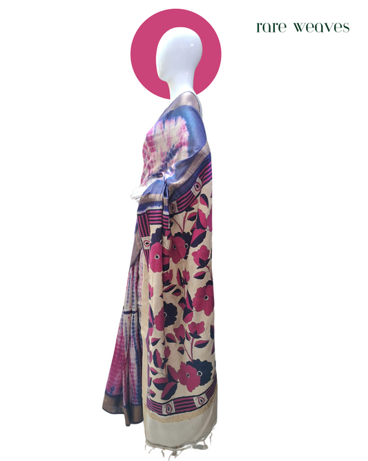 Zari border Tussar with Kantha and Sribhori