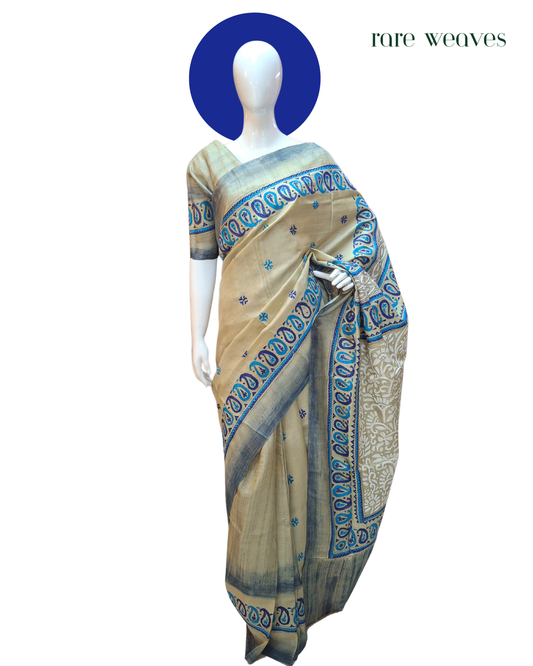 Kantha and Brush Painting on Gachi Tussar Silk