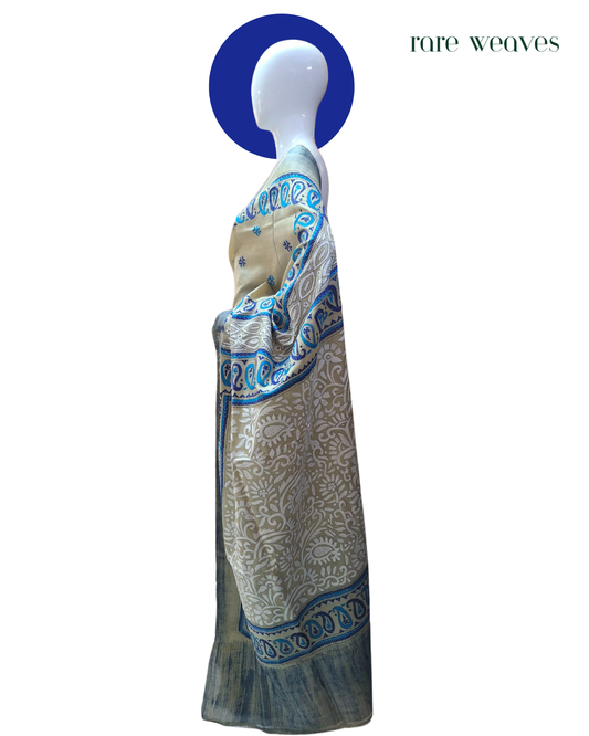 Kantha and Brush Painting on Gachi Tussar Silk