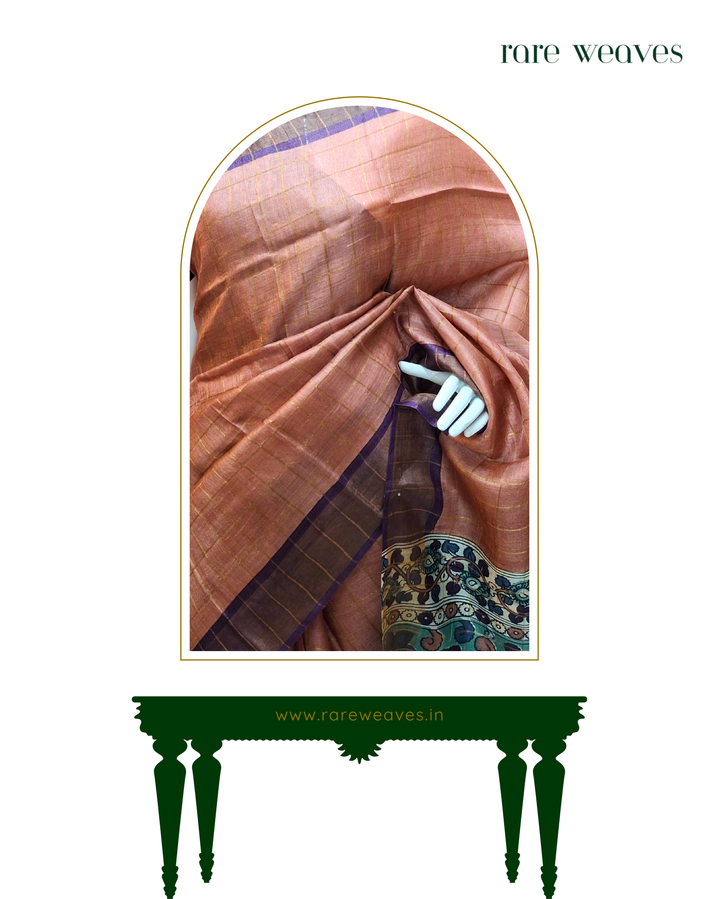 Gachi Tussar with Zari Border and Hand Kalamkari