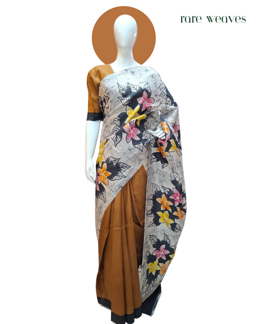 Handpainted Bishnupur Katan Silk with Hand Batik