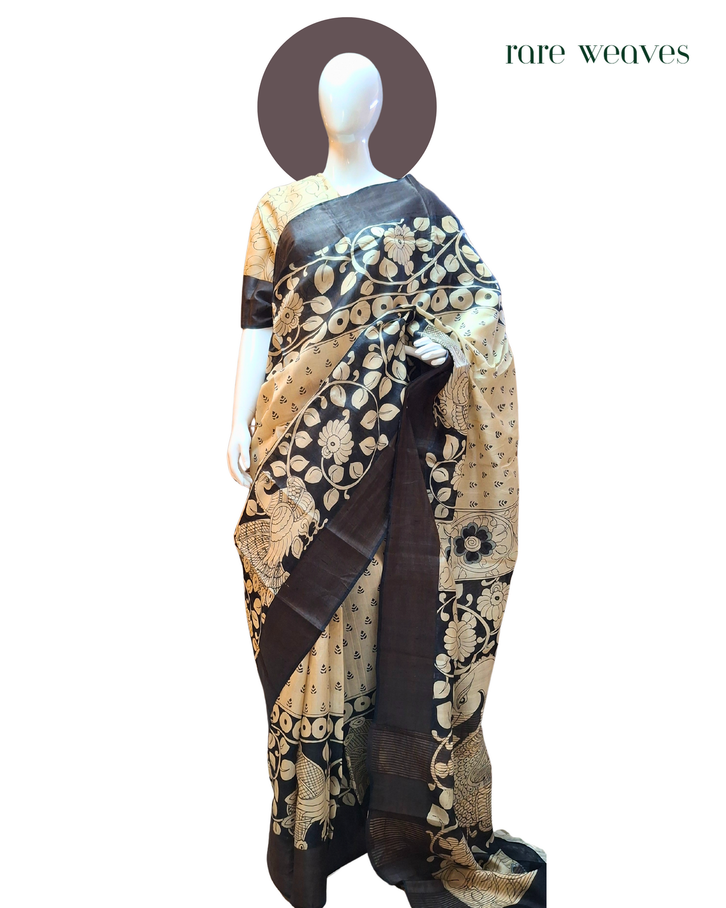 Handpainting and Hand-block on Tussar Silk
