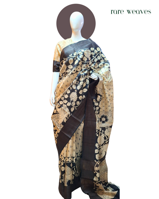 Handpainting and Hand-block on Tussar Silk