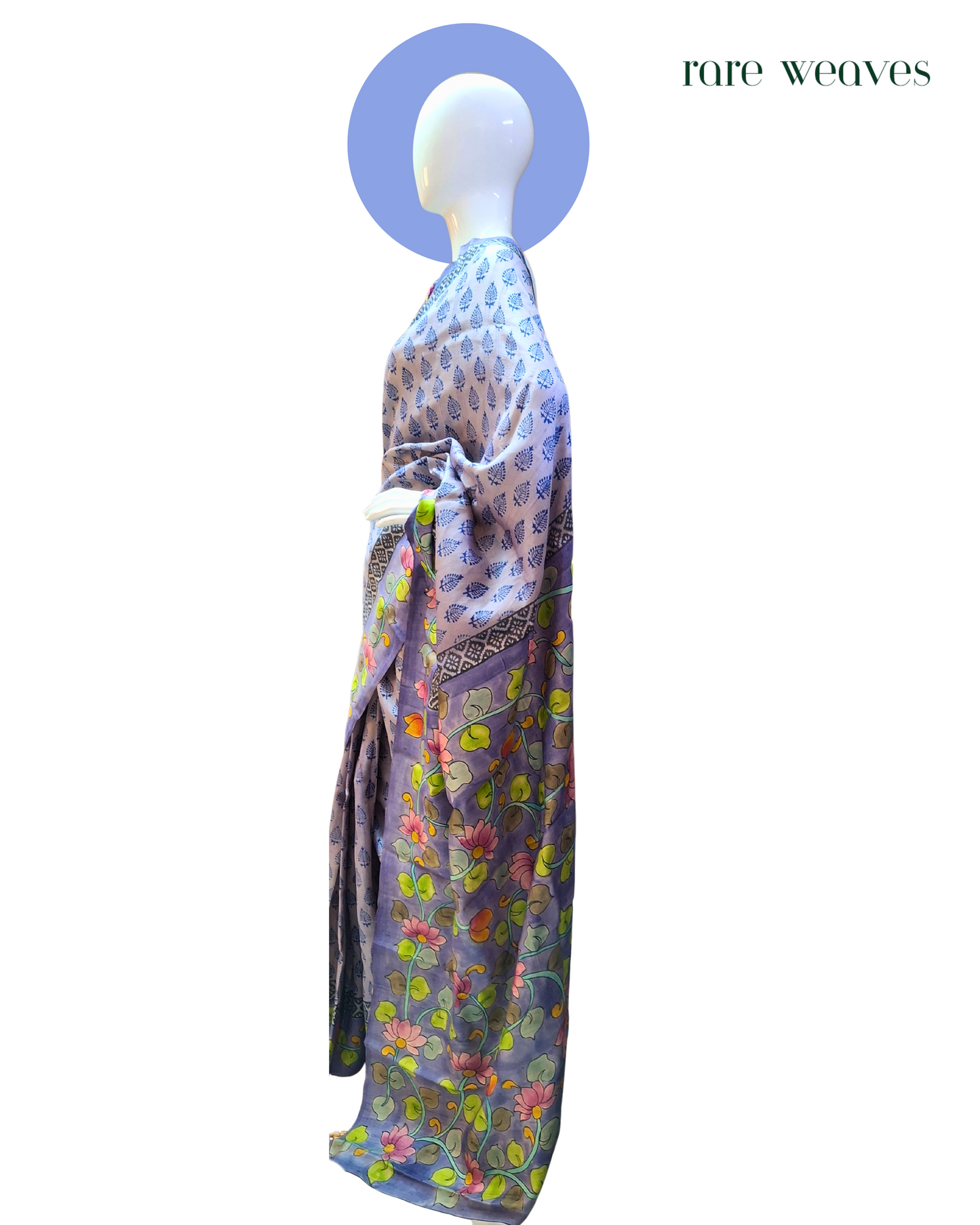 Handpainting and Hand-block on Gachi Tussar Silk Saree