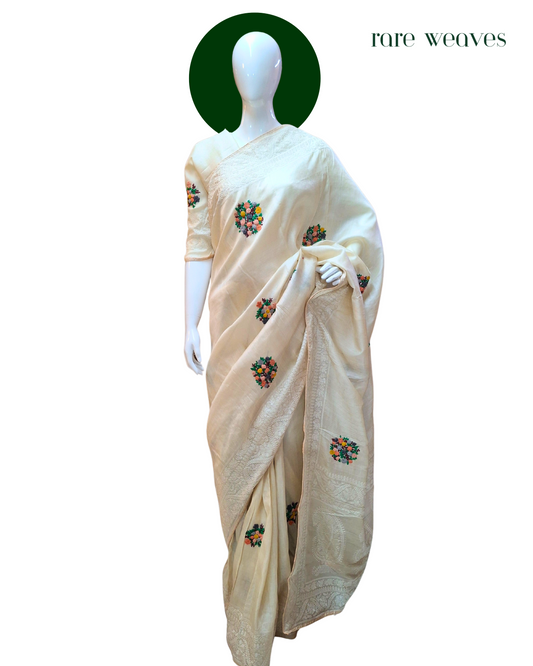 Handmade Tussar Silk with Bullion Stitch and Chikankari
