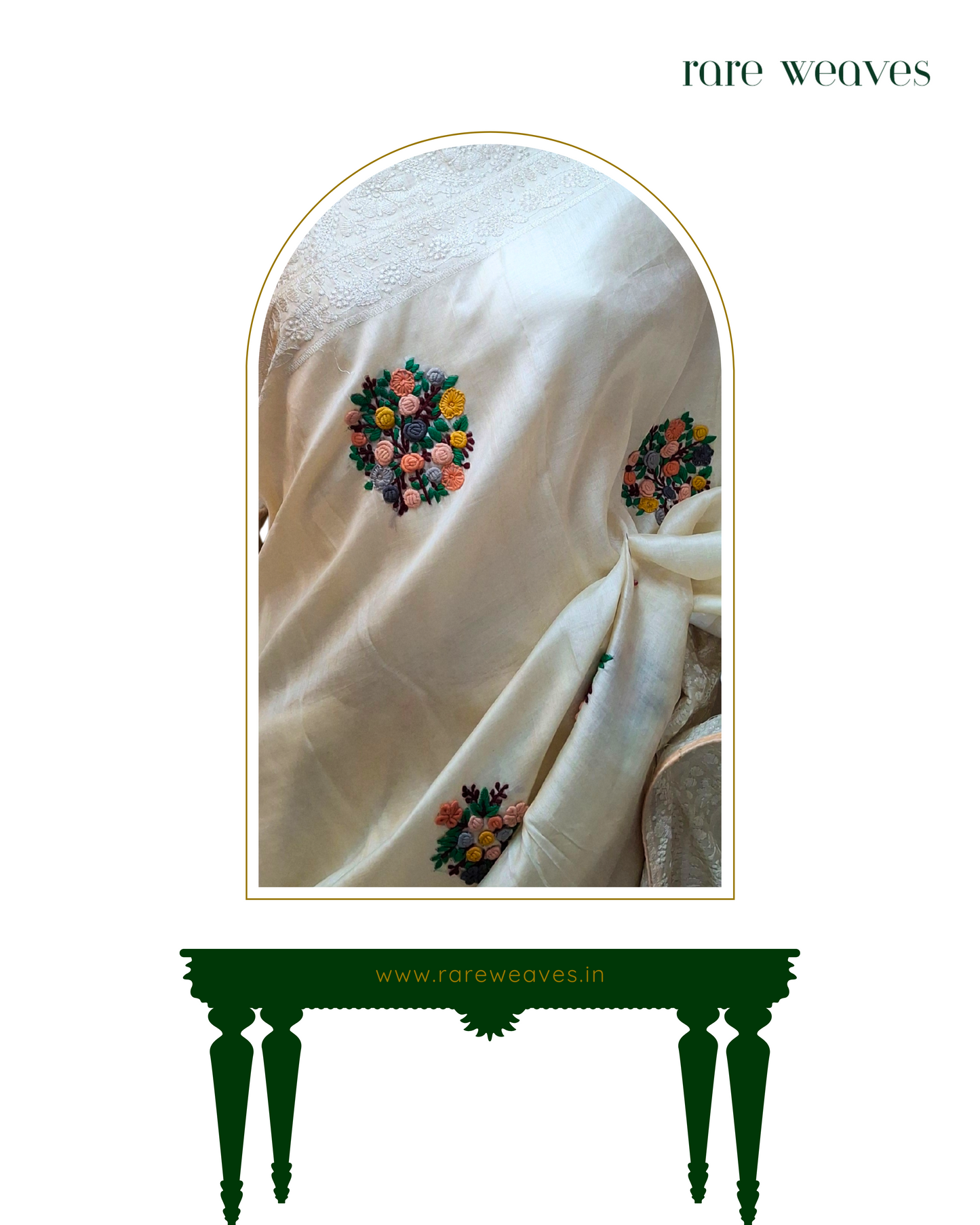 Handmade Tussar Silk with Bullion Stitch and Chikankari