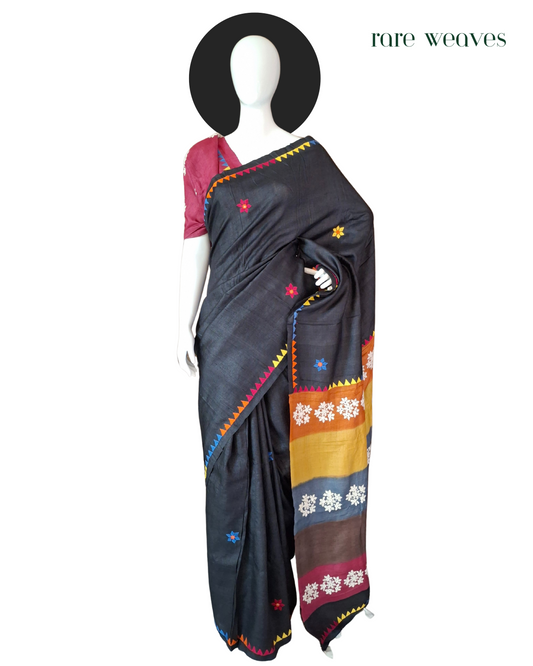 Gachi Tussar Silk Saree with Hand Embroidery