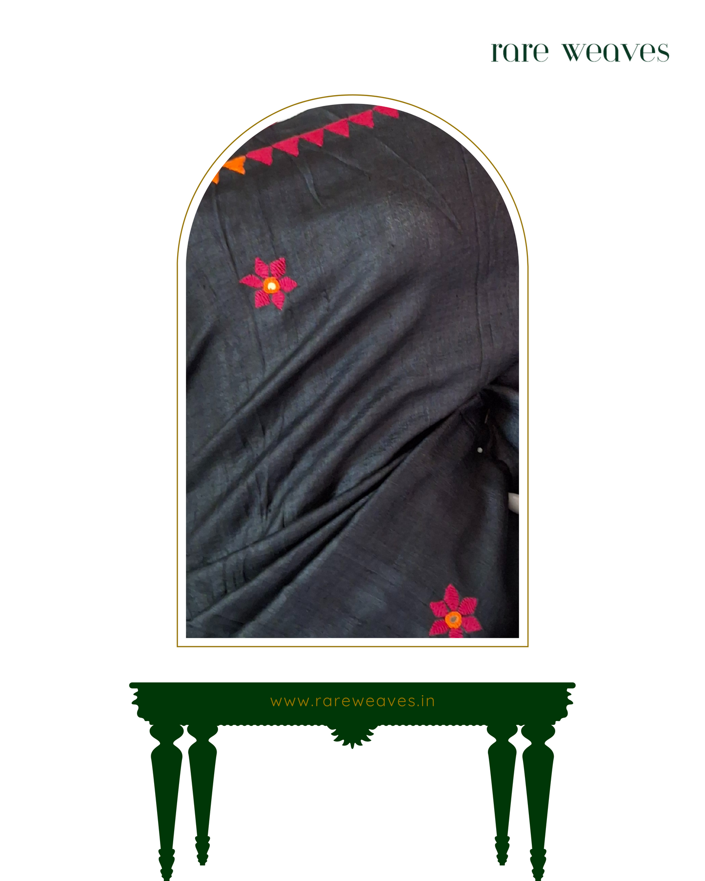 Gachi Tussar Silk Saree with Hand Embroidery