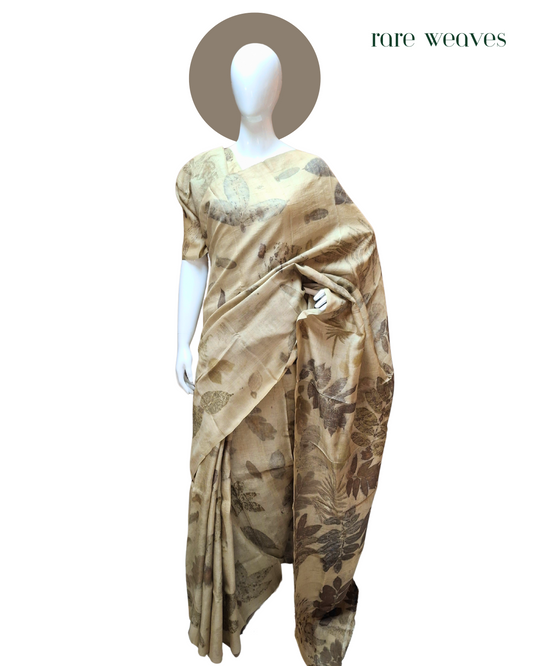Tussar Saree with Eco-friendly Vegetable Die Print