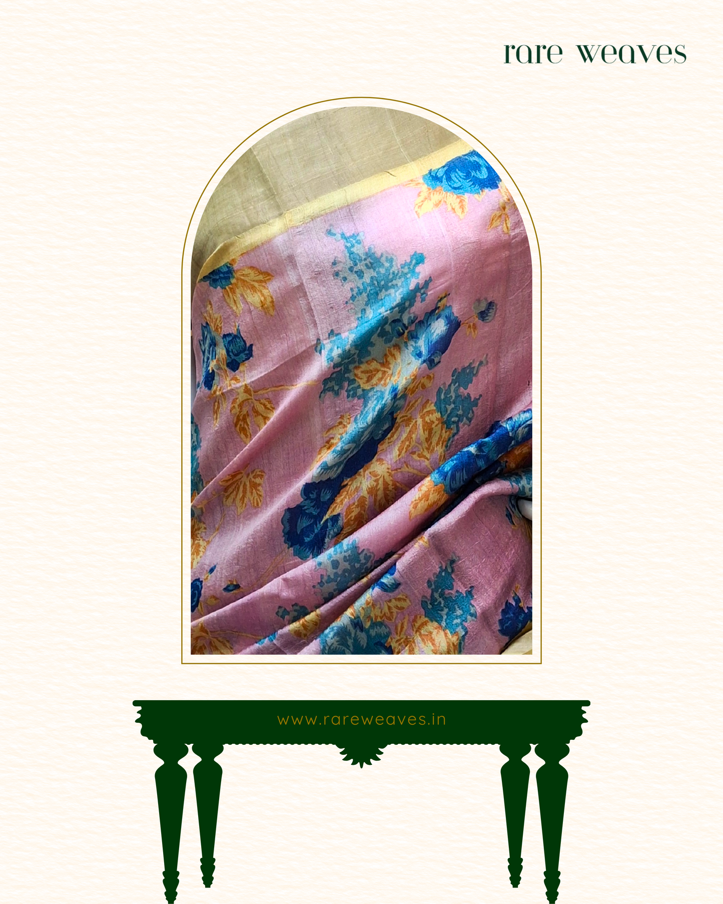 Handmade Tussar Silk with Digital Print and Zari Border