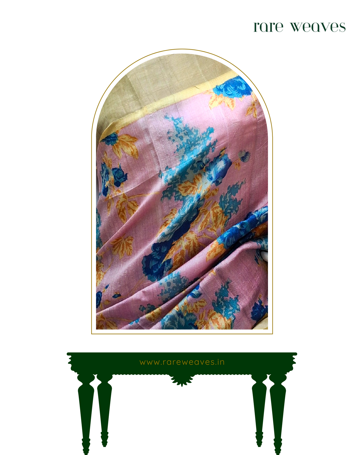 Handmade Tussar Silk with Digital Print and Zari Border