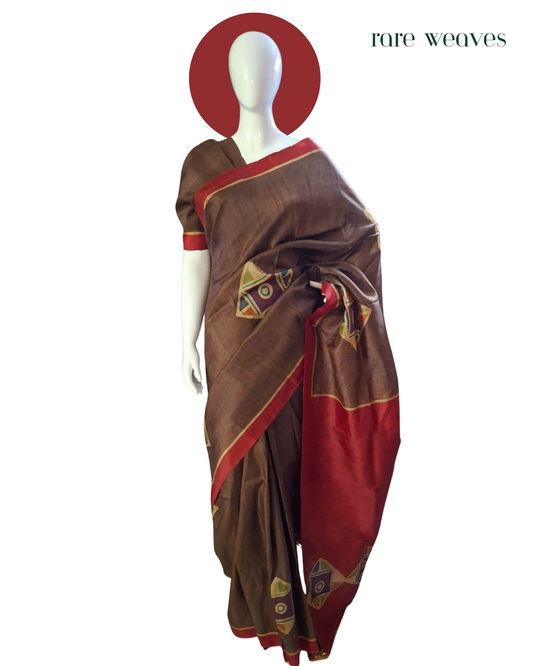 Bishnupur Katan Silk Saree with Hand Batik
