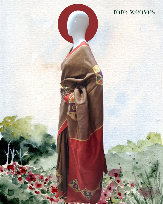 Bishnupur Katan Silk Saree with Hand Batik