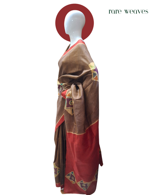 Bishnupur Katan Silk Saree with Hand Batik