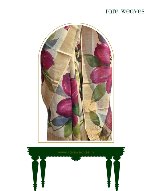 Handpainted Pure Tussar with Zari border