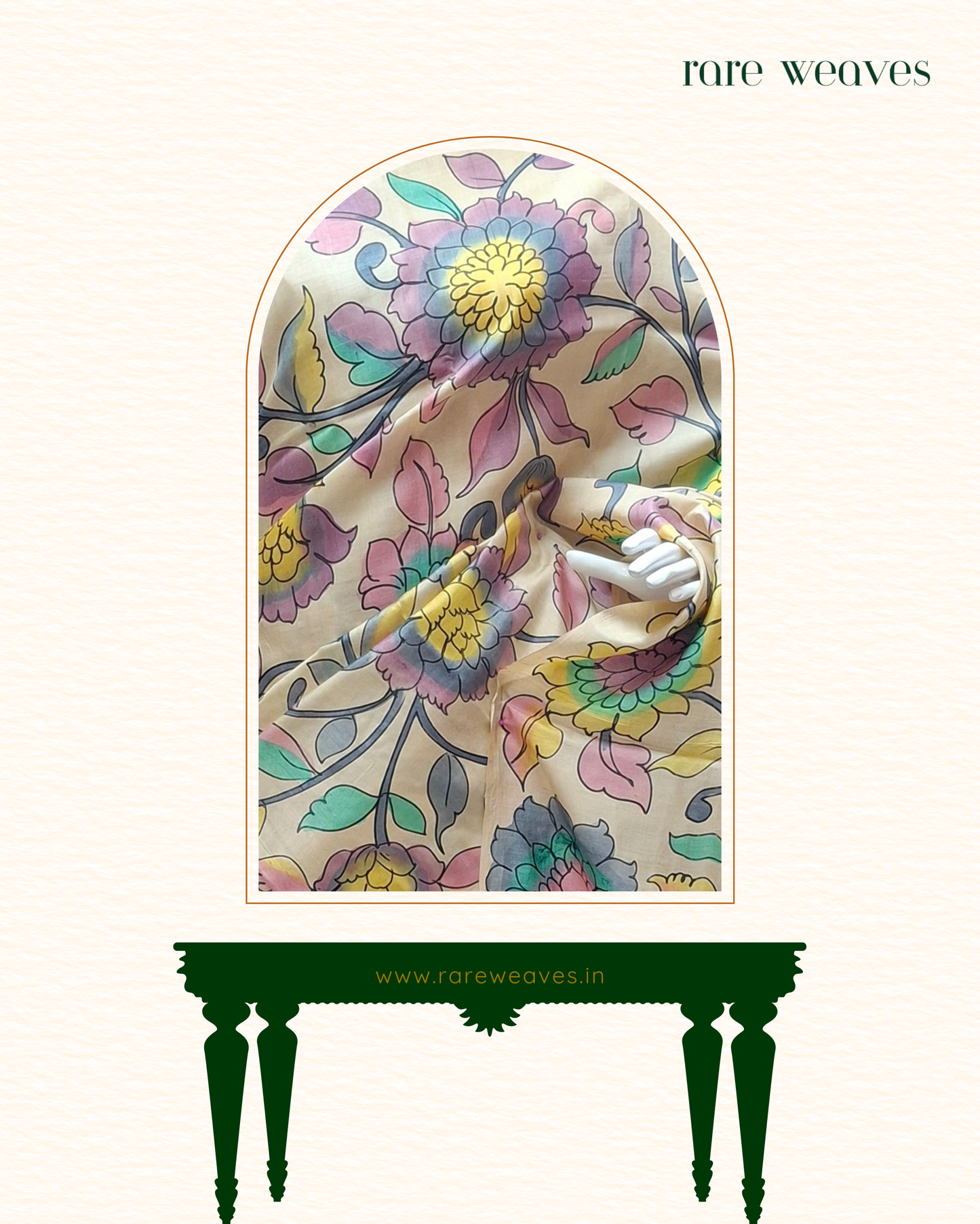 Hand Kalamkari on Pure Tussar Silk