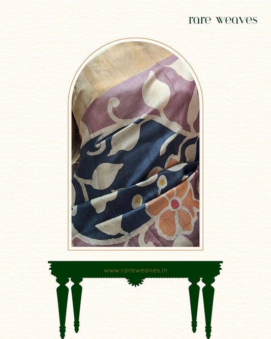 Hand Batik and Kalamkari on Gachi Tussar Silk
