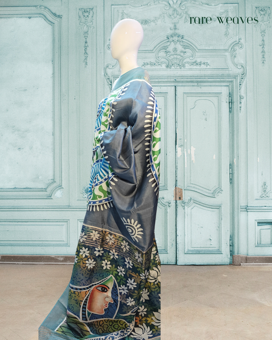 Handpainted Katan Silk with Zari Border