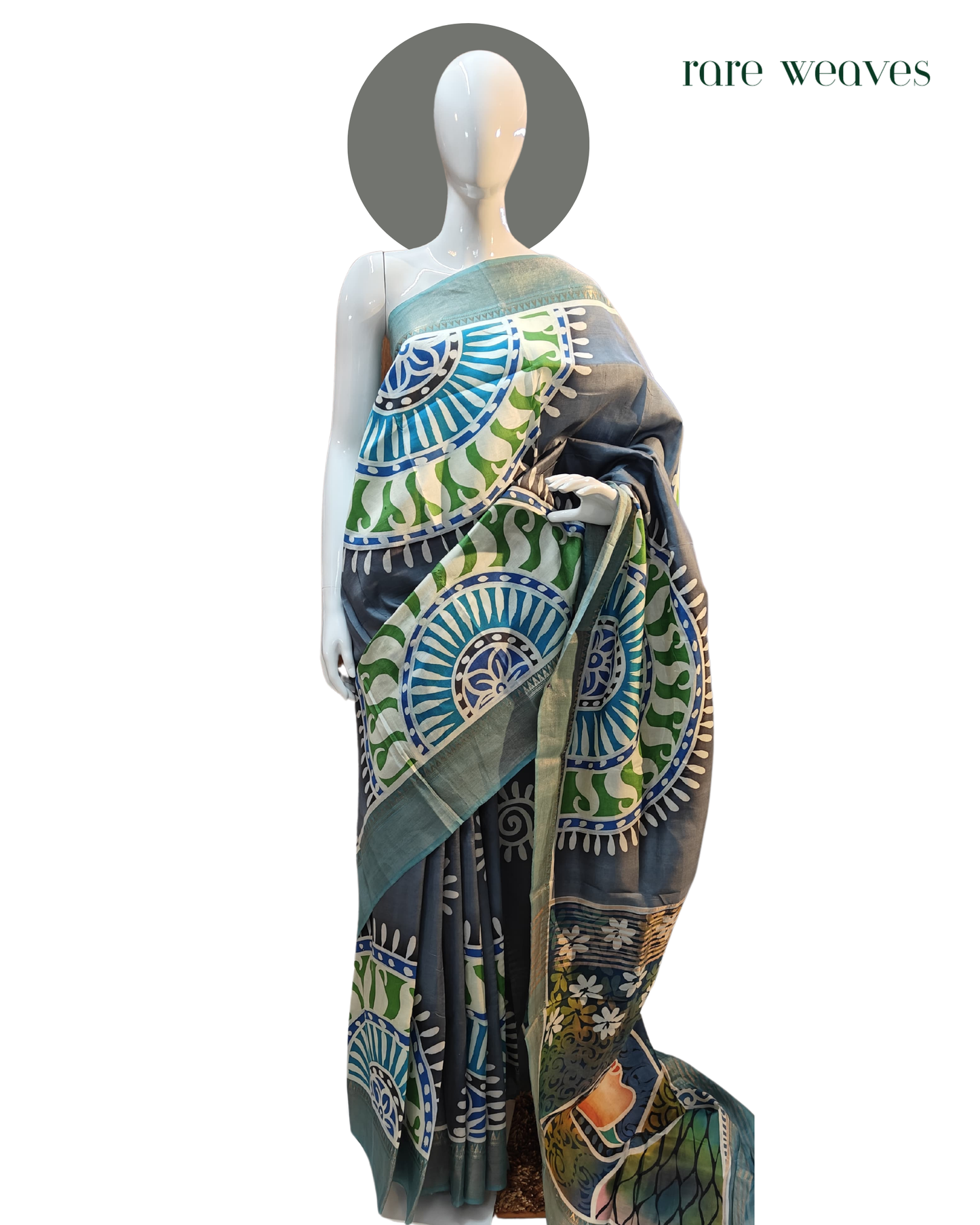 Handpainted Katan Silk with Zari Border