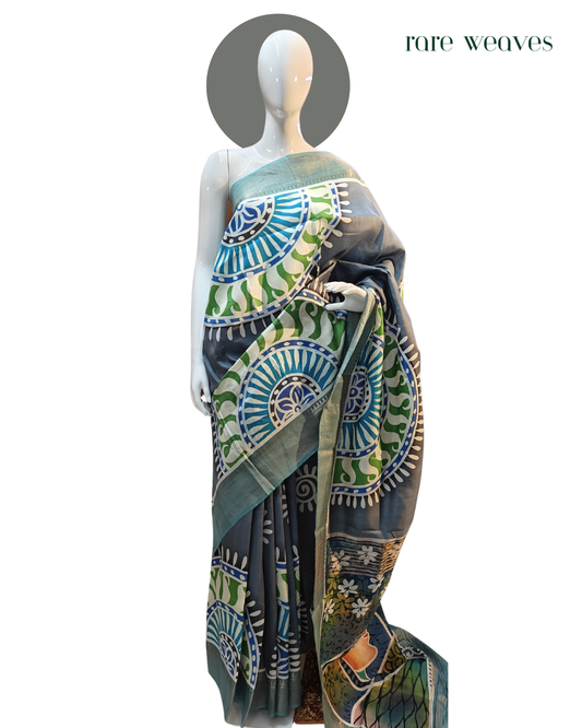 Handpainted Katan Silk with Zari Border