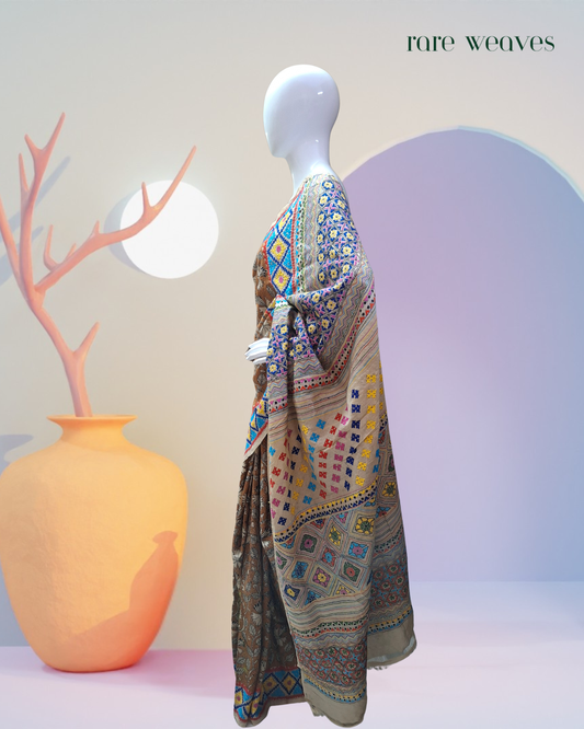 Reverse Kantha and Gujarati Hand Embroidery on Pure Gachi Tussar