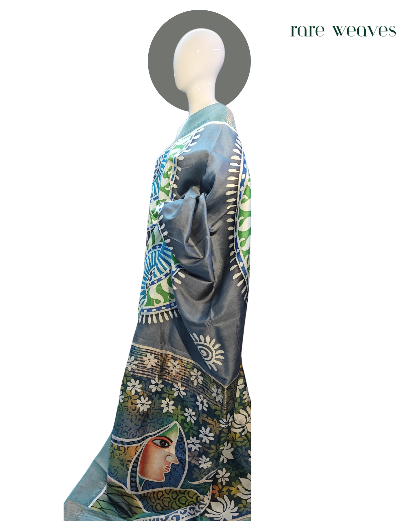 Handpainted Katan Silk with Zari Border
