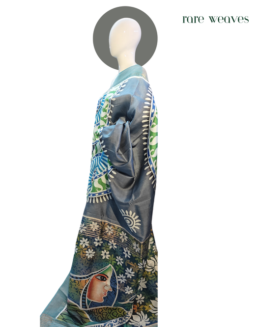Handpainted Katan Silk with Zari Border