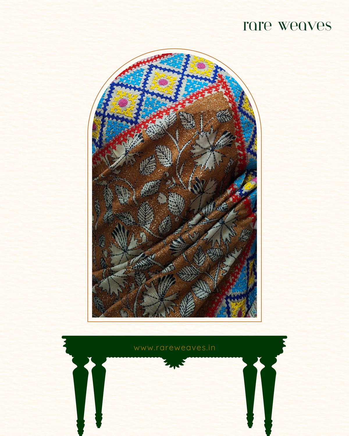 Reverse Kantha and Gujarati Hand Embroidery on Pure Gachi Tussar
