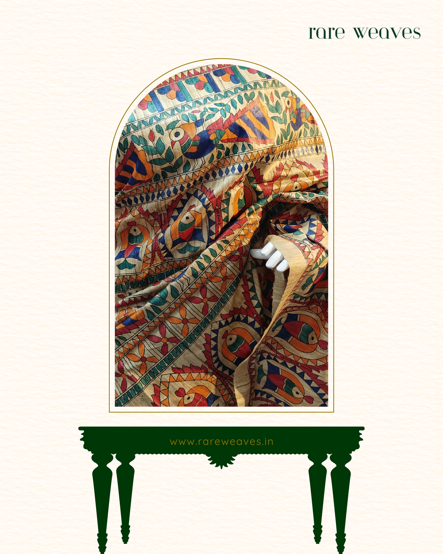Handpainted Madhubani on Ghicha Tussar