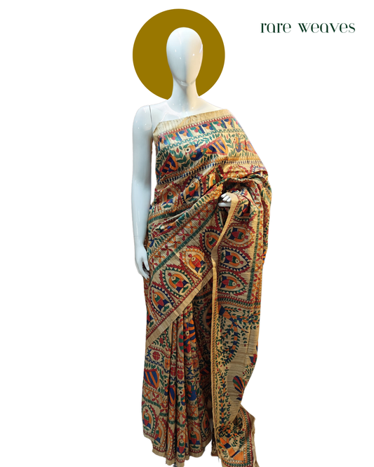 Handpainted Madhubani on Ghicha Tussar