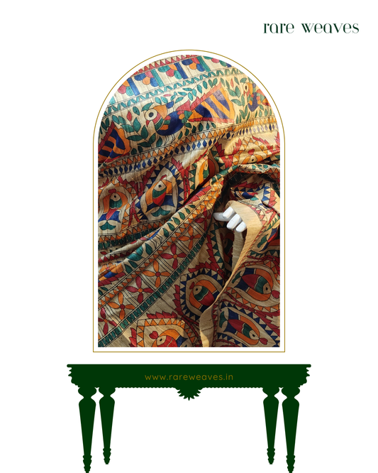 Handpainted Madhubani on Ghicha Tussar