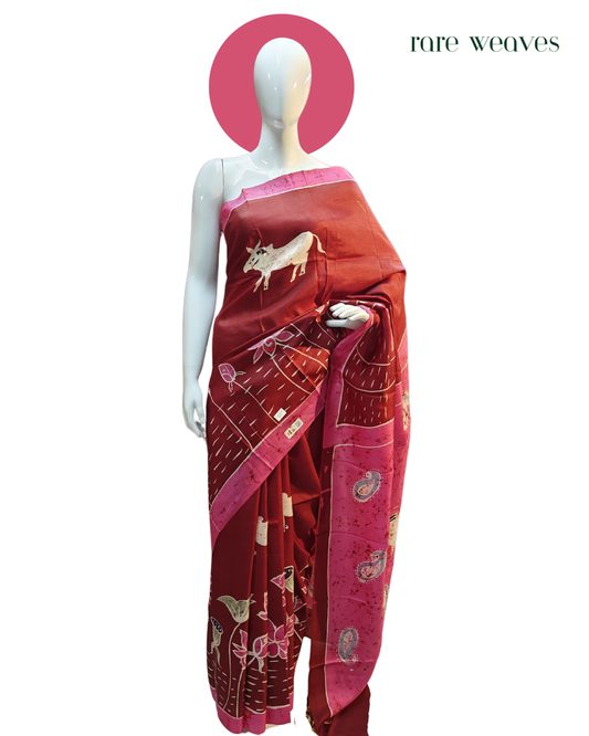 Pichwai Art Batik on Bishnupur Katan Silk