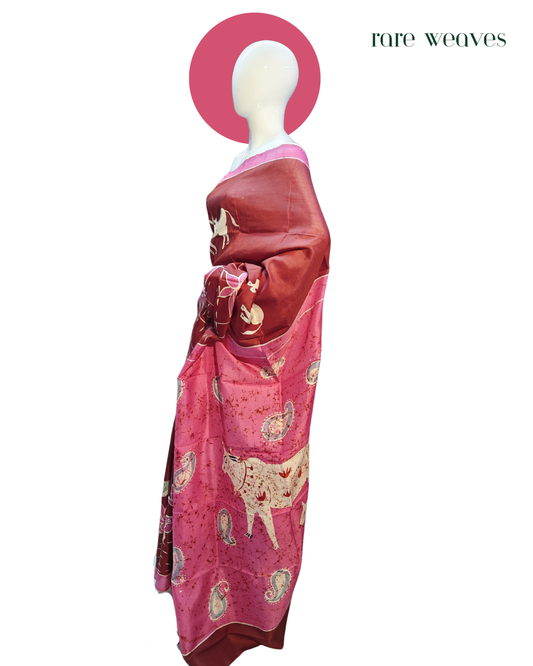 Pichwai Art Batik on Bishnupur Katan Silk