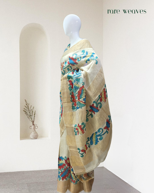Handpainted Tussar Silk with Zari Border