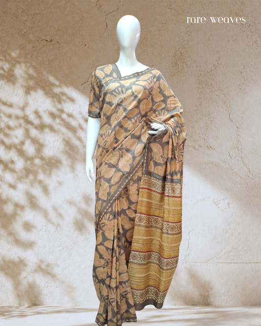 Vanaspati Handblock on Pure Gachi Tussar Silk