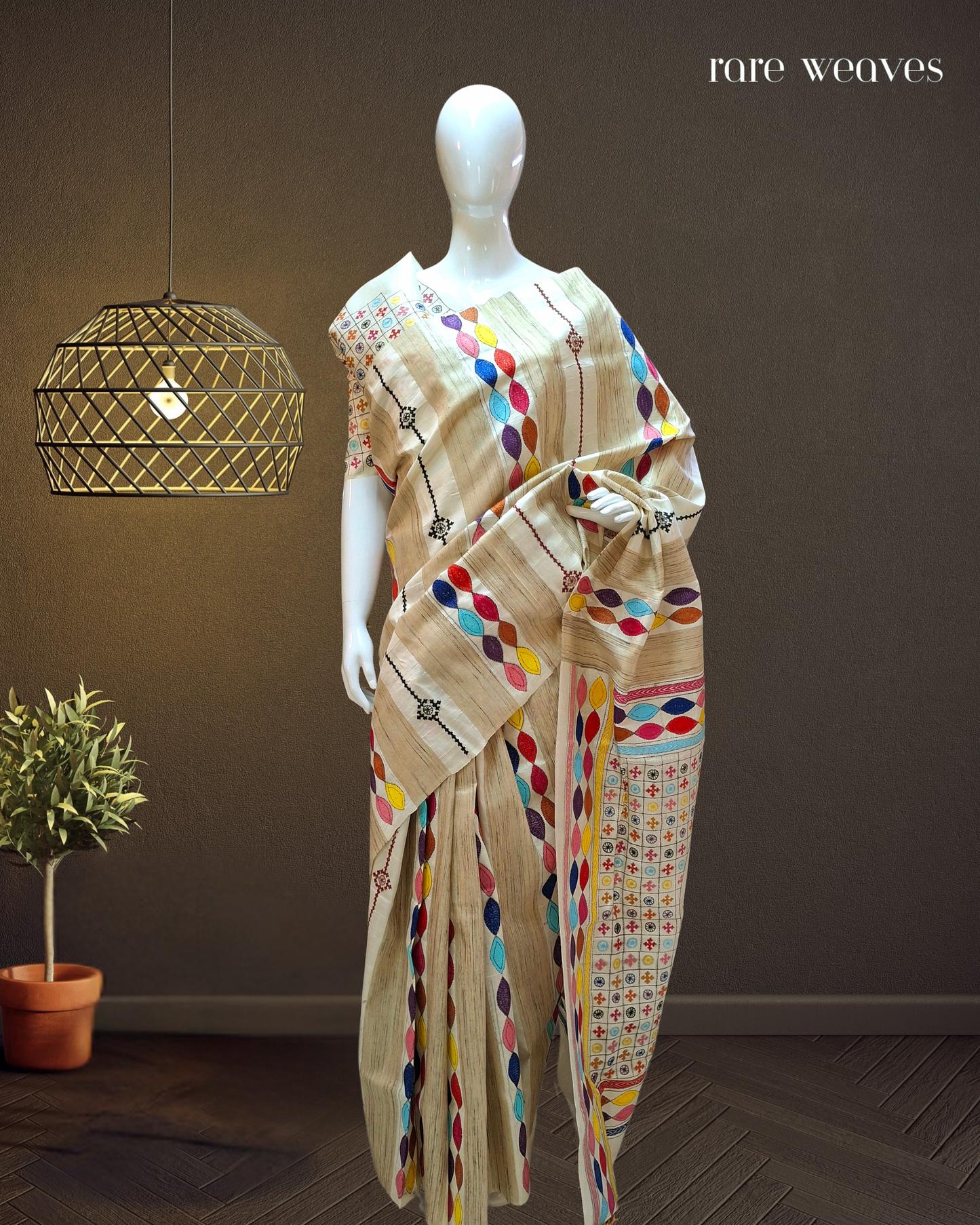 Kantha and Gujarati Work on Katan Tussar Silk