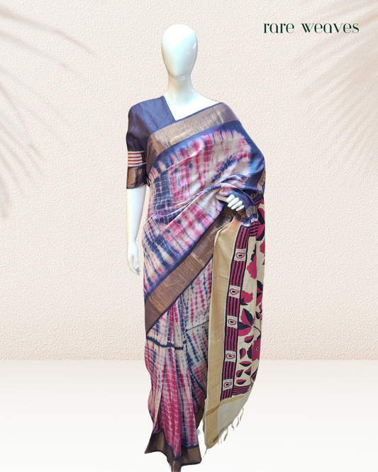 Zari Border Tussar Silk with Kantha and Sribhori