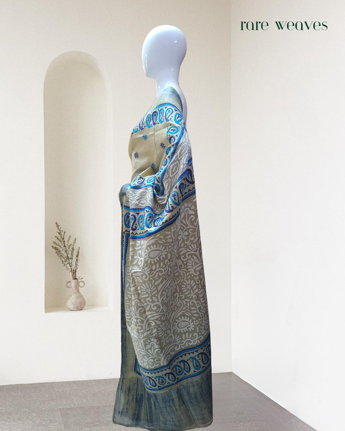 Kantha and Brush Painting on Gachi Tussar Silk