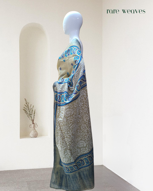 Kantha and Brush Painting on Gachi Tussar Silk