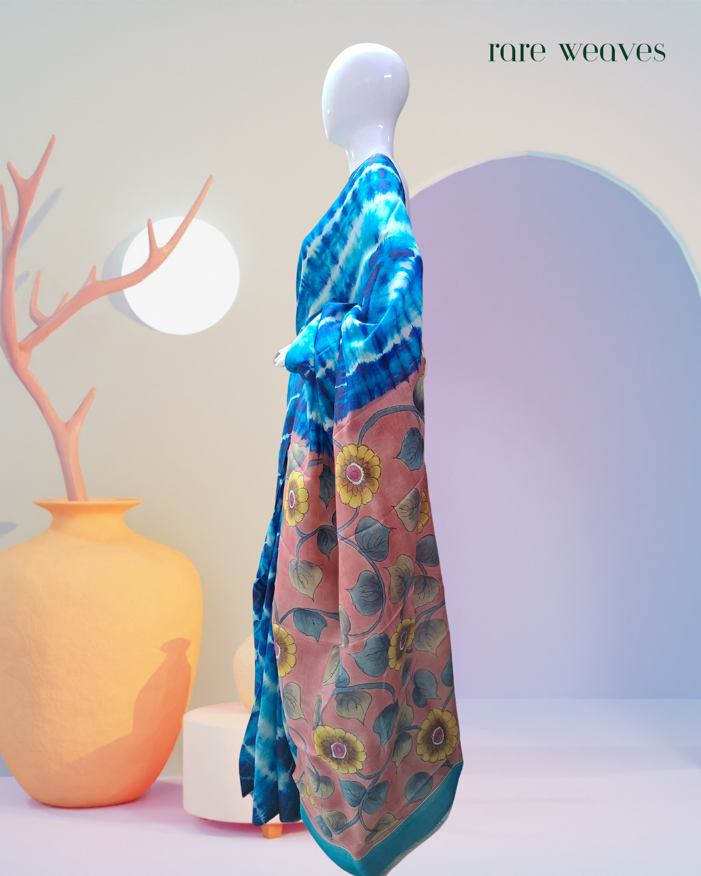 Hand Kalamkari and Sribhori on Gachi Tussar Silk