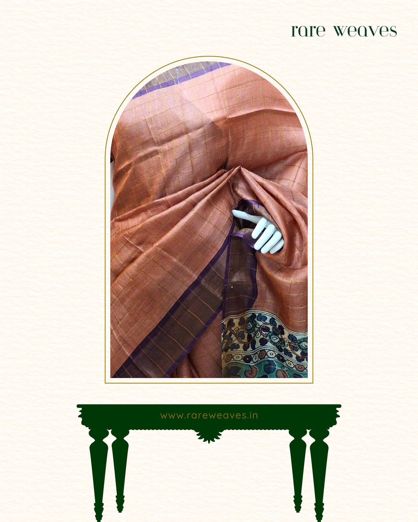 Gachi Tussar with Zari Border and Hand Kalamkari