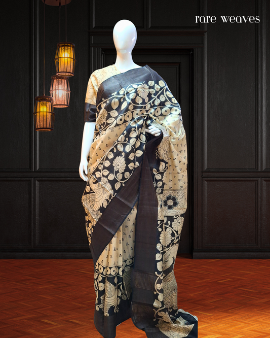 Handpainting and Hand-block on Tussar Silk