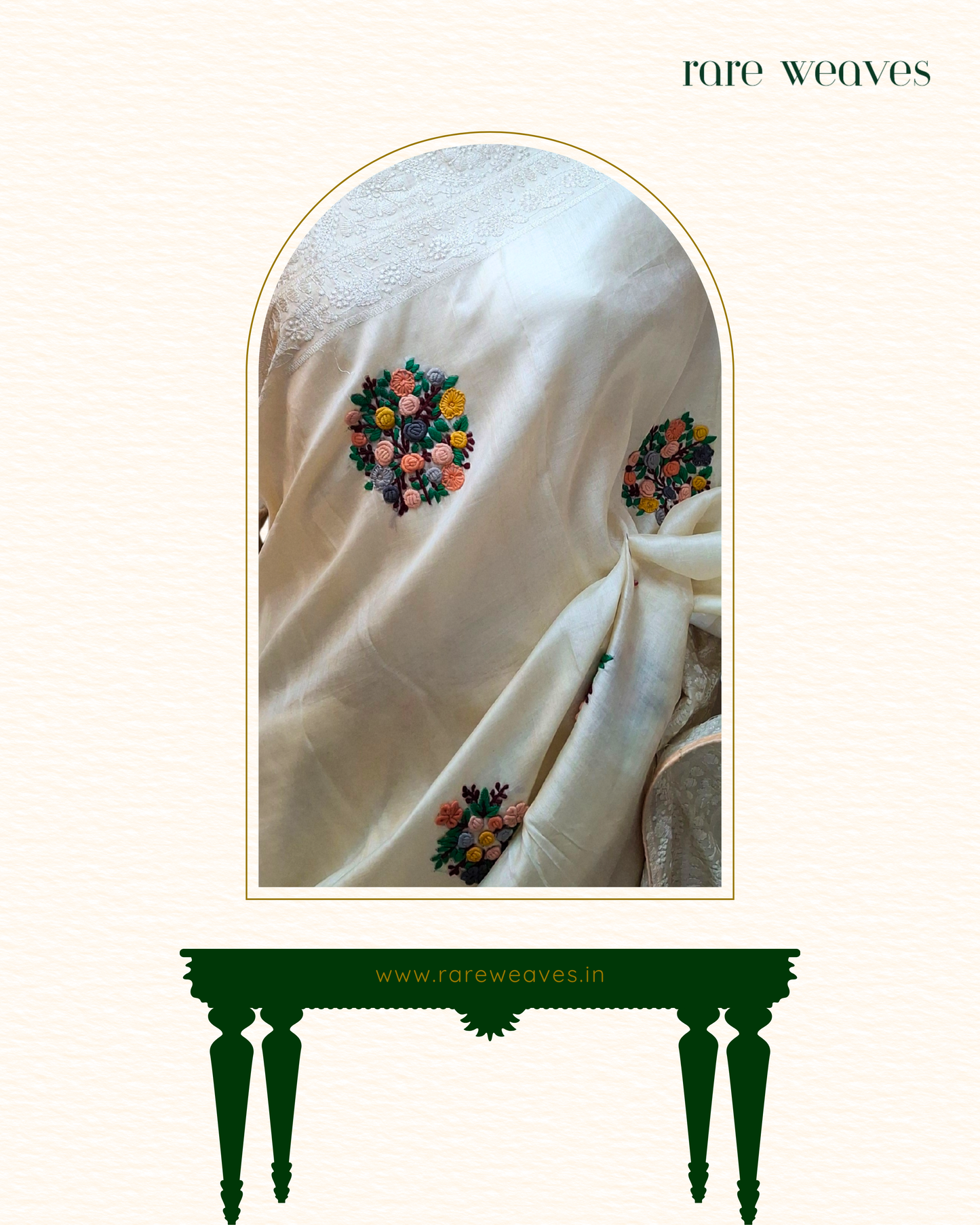Handmade Tussar Silk with Bullion Stitch and Chikankari
