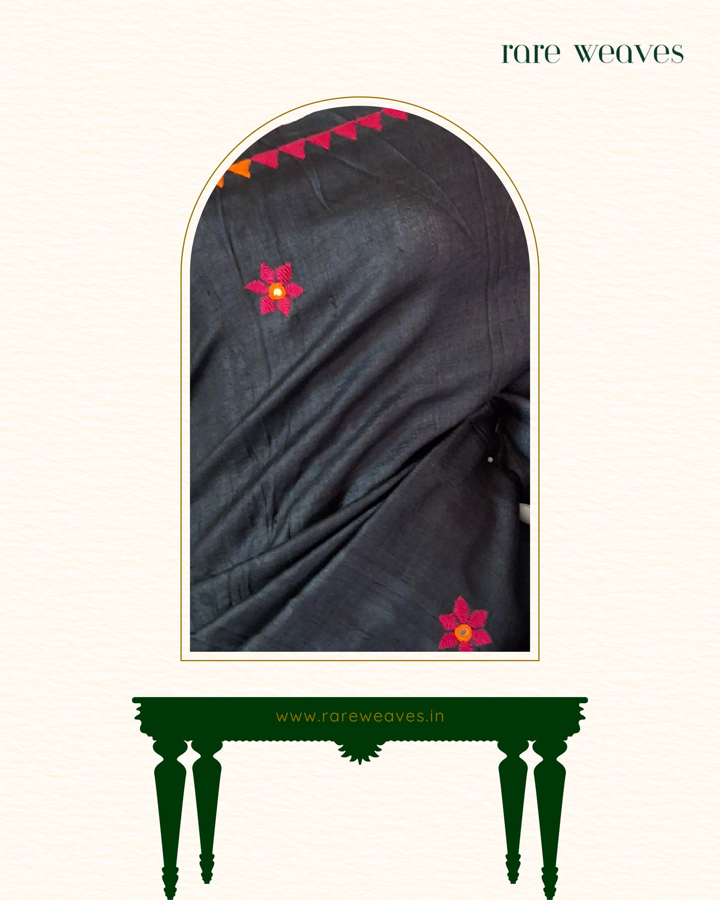 Gachi Tussar Silk Saree with Hand Embroidery