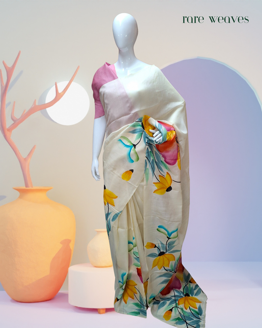 Handpainting on Murshidabad Silk
